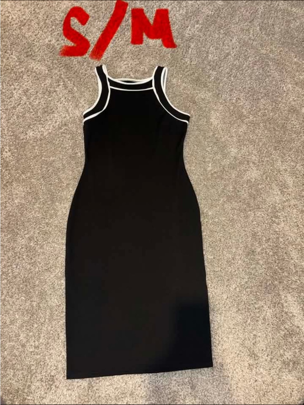 S/M Black Tank Midi Dress with Contrast Trim